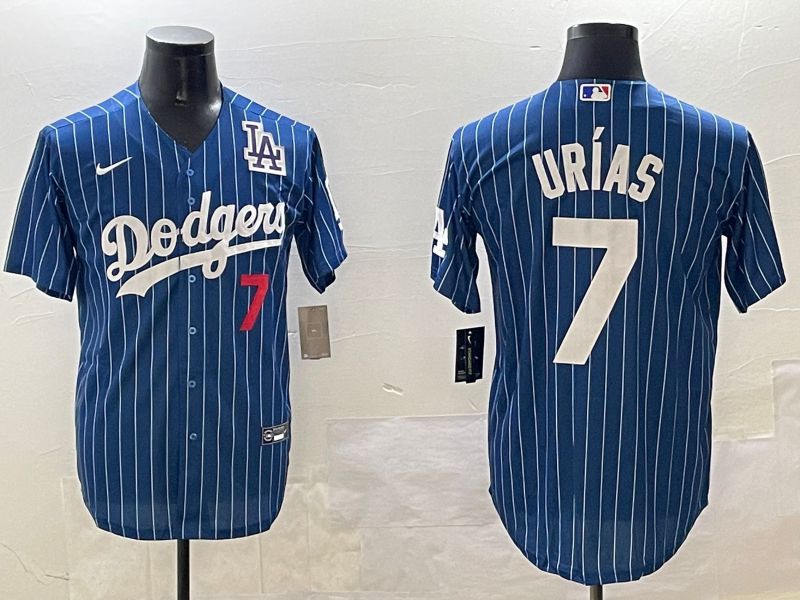 Men Los Angeles Dodgers #7 Urias Blue Stripe Fashion Game 2025 Nike MLB Jersey style 5